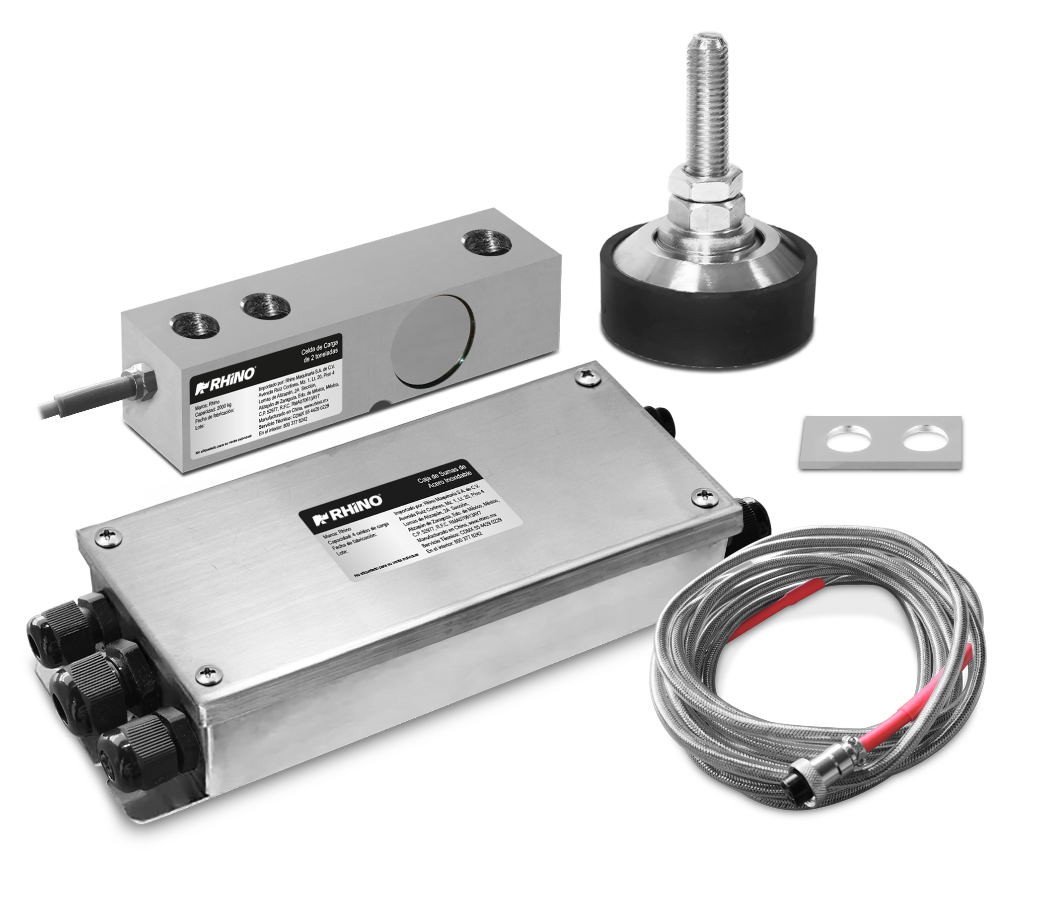 KIT4CEL-2T HD Kit de 4 celdas de carga, caja de sumas con protección IP65, 4 lainas, 4 patas
y cable blindado de 5 metros. Salida de 351 ± 2
Ω
. Disponible en 2,000 kg. - Image 1